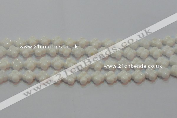 CAG7220 15.5 inches 12*12mm carved flower white agate gemstone beads