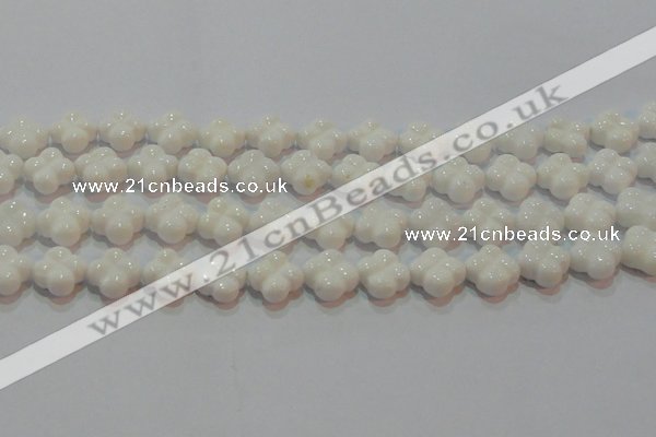 CAG7221 15.5 inches 14*14mm carved flower white agate gemstone beads