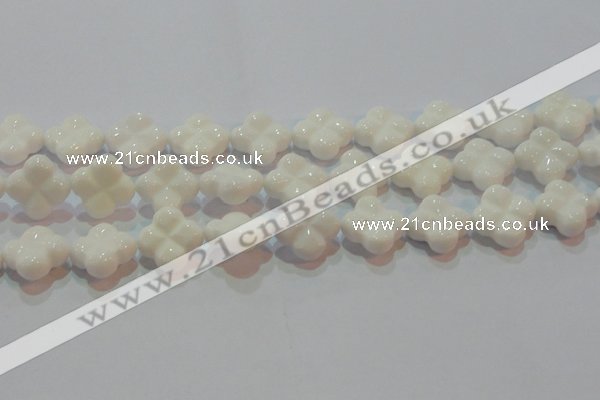 CAG7224 15.5 inches 20*20mm carved flower white agate gemstone beads