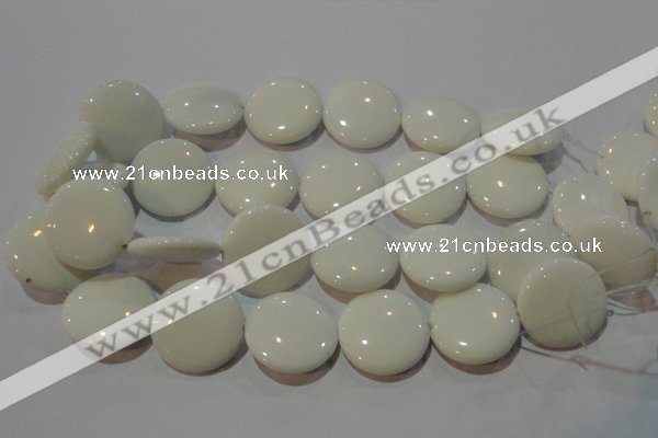 CAG7257 15.5 inches 25mm flat round white agate gemstone beads