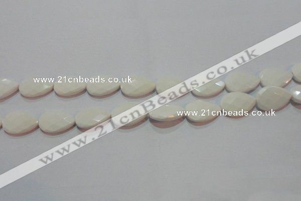 CAG7265 15.5 inches 12*16mm faceted flat teardrop white agate beads