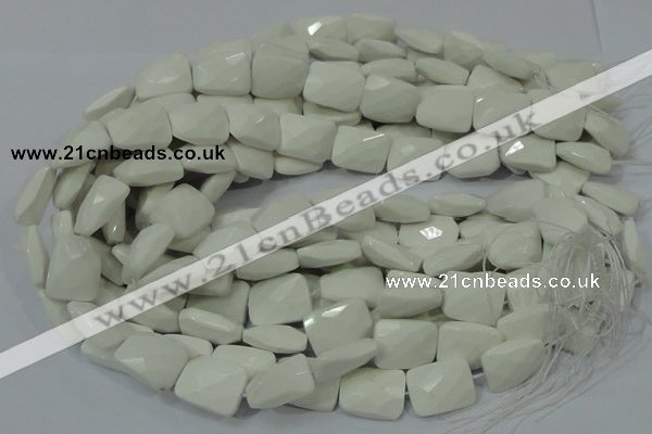 CAG727 15.5 inches 15*20mm twisted faceted rectangle white agate beads