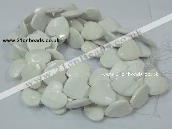 CAG729 15.5 inches 30*30mm faceted heart white agate beads