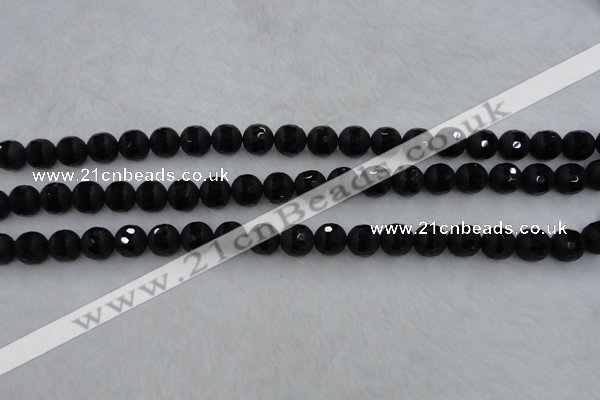 CAG7451 15.5 inches 6mm faceted round matte black agate beads