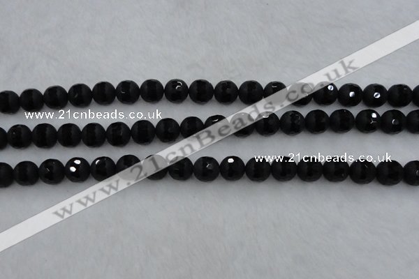 CAG7452 15.5 inches 8mm faceted round matte black agate beads