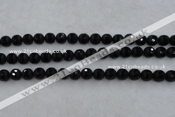 CAG7453 15.5 inches 10mm faceted round matte black agate beads