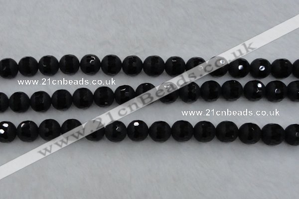 CAG7454 15.5 inches 12mm faceted round matte black agate beads