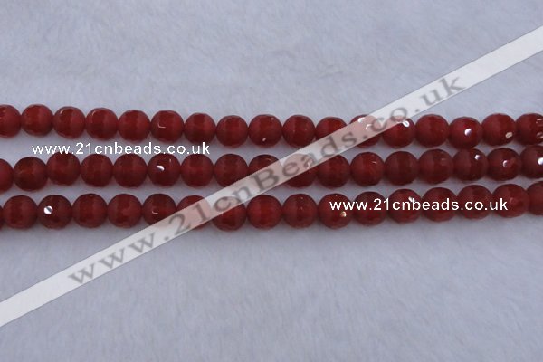 CAG7458 15.5 inches 10mm faceted round matte red agate beads