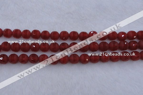 CAG7459 15.5 inches 12mm faceted round matte red agate beads