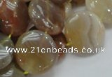 CAG777 15.5 inches 20mm flat round yellow agate gemstone beads