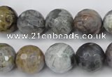 CAG7871 15.5 inches 16mm faceted round silver needle agate beads