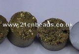 CAG7932 7.5 inches 14mm flat round plated white druzy agate beads