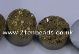 CAG7933 7.5 inches 16mm flat round plated white druzy agate beads