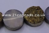 CAG7934 7.5 inches 18mm flat round plated white druzy agate beads