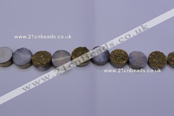 CAG7934 7.5 inches 18mm flat round plated white druzy agate beads