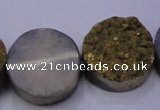 CAG7935 7.5 inches 20mm flat round plated white druzy agate beads