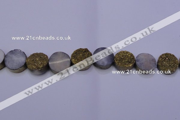 CAG7935 7.5 inches 20mm flat round plated white druzy agate beads