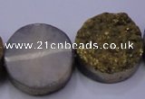 CAG7936 7.5 inches 22mm flat round plated white druzy agate beads