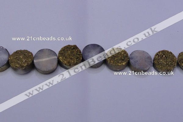 CAG7937 7.5 inches 24mm flat round plated white druzy agate beads