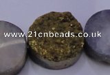 CAG7938 7.5 inches 26mm flat round plated white druzy agate beads