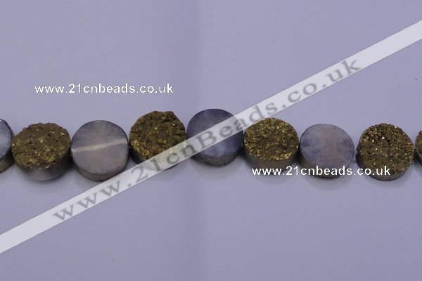 CAG7938 7.5 inches 26mm flat round plated white druzy agate beads