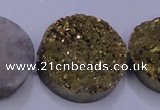 CAG7939 7.5 inches 28mm flat round plated white druzy agate beads