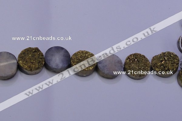 CAG7939 7.5 inches 28mm flat round plated white druzy agate beads