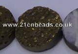 CAG7940 7.5 inches 30mm flat round plated white druzy agate beads