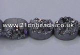 CAG7953 7.5 inches 8*10mm oval plated white druzy agate beads