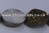 CAG7960 7.5 inches 13*18mm oval plated white druzy agate beads
