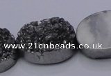 CAG7963 7.5 inches 15*20mm oval plated white druzy agate beads