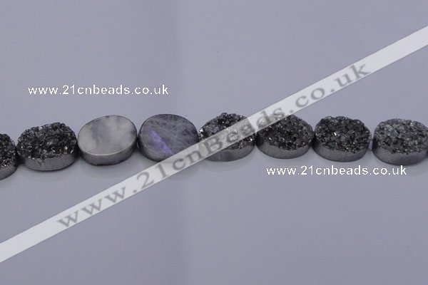 CAG7963 7.5 inches 15*20mm oval plated white druzy agate beads