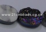 CAG7964 7.5 inches 15*20mm oval plated white druzy agate beads