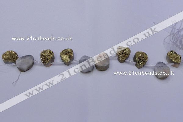 CAG7978 Top drilled 15*20mm flat teardrop plated white druzy agate beads