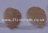 CAG7982 Top drilled 22*30mm flat teardrop plated white druzy agate beads