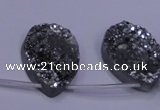 CAG7984 Top drilled 22*30mm flat teardrop plated white druzy agate beads