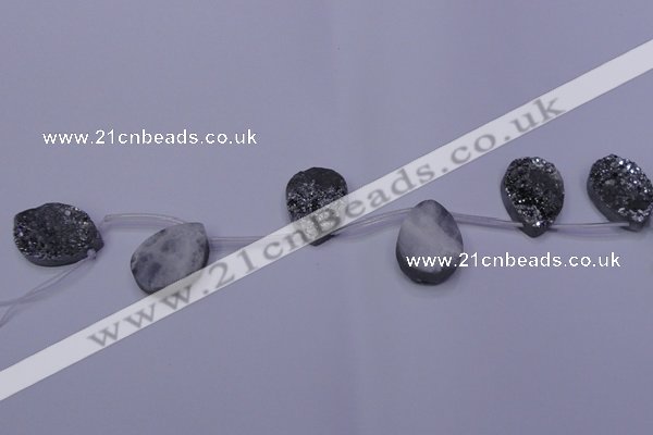 CAG7984 Top drilled 22*30mm flat teardrop plated white druzy agate beads