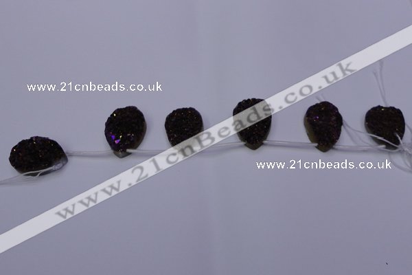 CAG7986 Top drilled 22*30mm flat teardrop plated white druzy agate beads