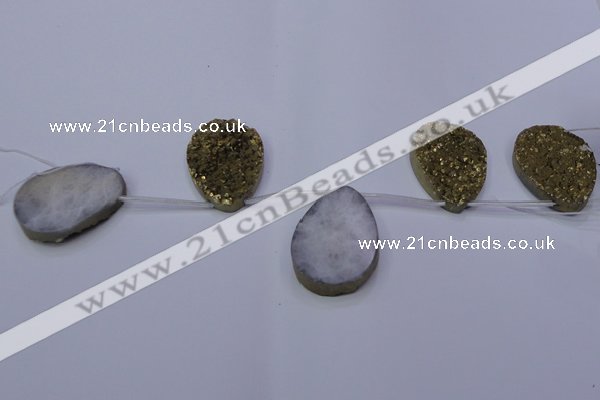 CAG7990 Top drilled 30*40mm flat teardrop plated white druzy agate beads