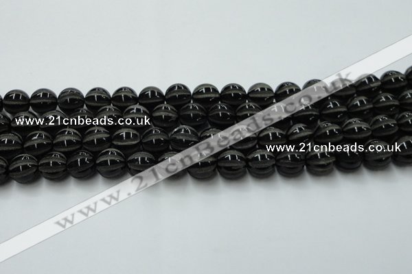 CAG8002 15.5 inches 12mm carved round black agate beads