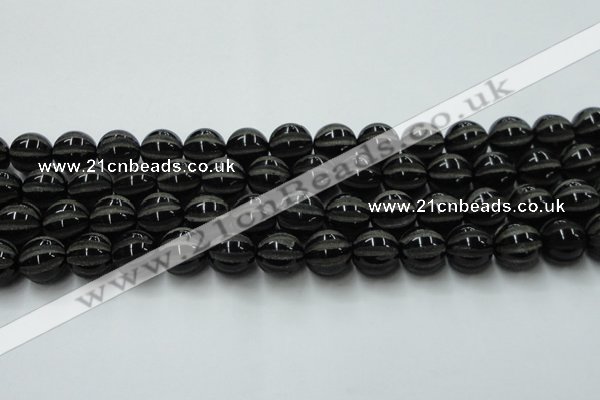 CAG8003 15.5 inches 14mm carved round black agate beads