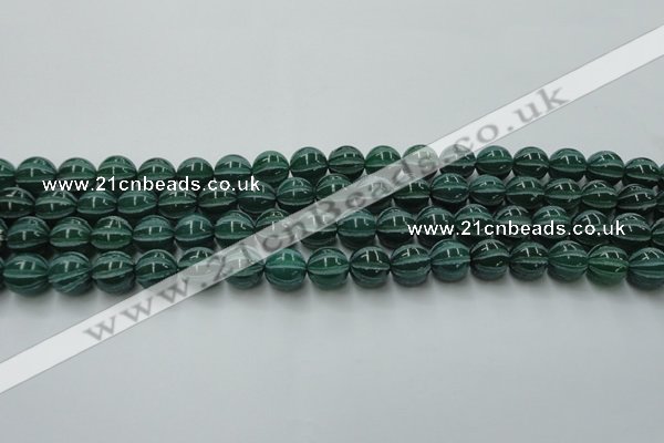 CAG8006 15.5 inches 10mm carved round green agate beads