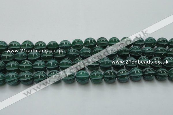 CAG8008 15.5 inches 14mm carved round green agate beads