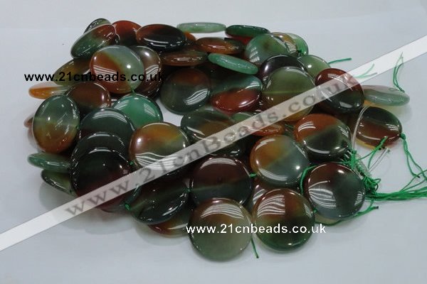 CAG803 15.5 inches 30mm flat round rainbow agate gemstone beads