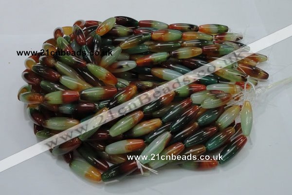 CAG810 15.5 inches 10*30mm rice rainbow agate gemstone beads