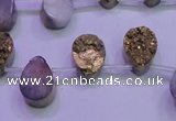 CAG8103 Top drilled 10*14mm teardrop glod plated druzy agate beads