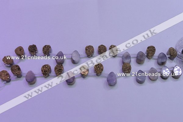 CAG8103 Top drilled 10*14mm teardrop glod plated druzy agate beads