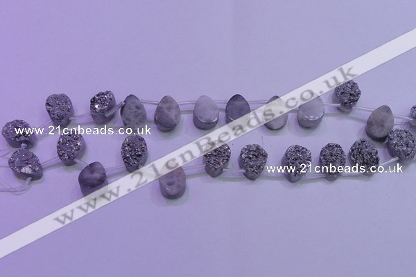 CAG8112 Top drilled 12*16mm teardrop silver plated druzy agate beads