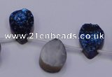 CAG8116 Top drilled 12*16mm teardrop blue plated druzy agate beads