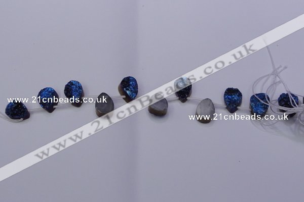 CAG8116 Top drilled 12*16mm teardrop blue plated druzy agate beads